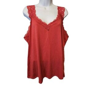 Faded Glory Tank Top Womens 3X Watermelon Red Lace Trim Sleeveless Camisole Plus